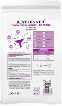 Корм Best Dinner Vet Profi Urinary при струвитном уролитиазе для здоровья мочевыводящих путей у взрослых кошек