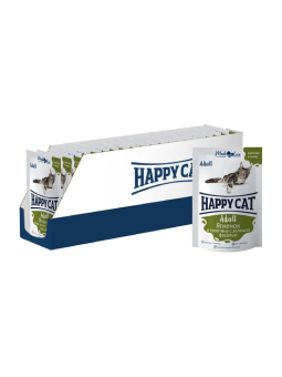 Паучи Happy Cat для кошек  сочные кусочки с ягненком и телятиной с фасолью в желе