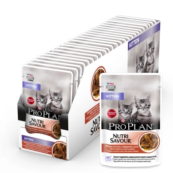 Влажный корм PRO PLAN® Nutri Savour® для котят, с говядиной в соусе, Пауч