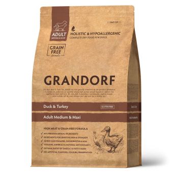 Корм Grandorf Adult Dog Duck&Turkey Med&Maxi для собак средних и крупных пород с уткой и индейкой беззерновой