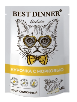 Паучи Best Dinner Exclusive Сливочный мусс для кошек и котят. Курочка с морковью
