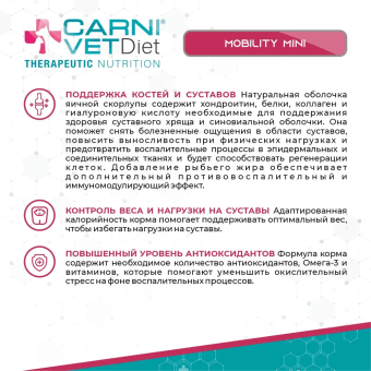 Корм Carni Vet Diet Dog Mobility Mini для собак мелких пород для поддержания здоровья суставов