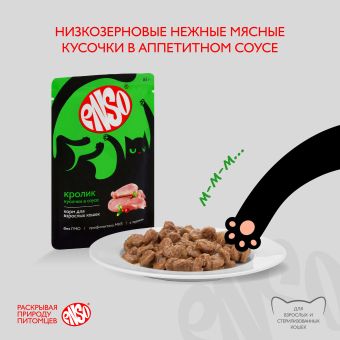 Паучи Enso Basic полнорационный корм для взрослых кошек кусочки в соусе с кроликом