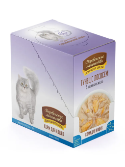 Паучи Деревенские Лакомства для кошек тунец с лососем в нежном желе