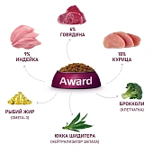 Сухой Корм Award для домашних кошек крупных пород с говядиной и курицей с брокколи и юккой Шидигера