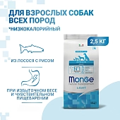 Сухой Корм Monge Dog Speciality Line Light монопротеиновый для взрослых собак всех пород низкоколорийный из лосося с рисом