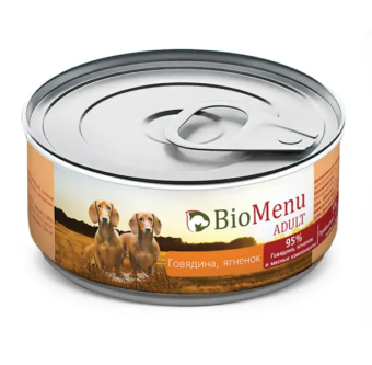 Банки BioMenu adult для собак с говядиной и ягнёнком