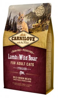 Корм Carnilove Sterilised для взрослых стерилизованных кошек беззерновой с ягненком и диким кабаном