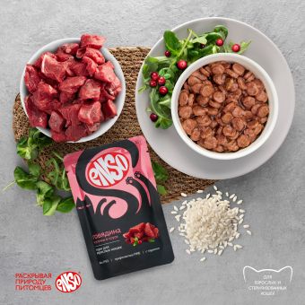 Паучи Enso Basic полнорационный корм для взрослых кошек кусочки в соусе с говядиной