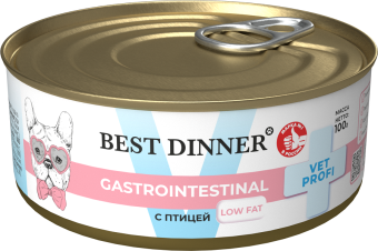 Банки Best Dinner Vet Profi Gastrointestinal Low Fat для собак при нарушениях пищеварения с птицей