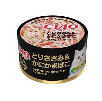 Банки Inaba Chiao Can для кошек с куриными филе и сурими