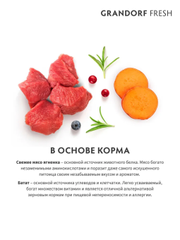 Корм Grandorf Fresh Dog Lamb Med&Maxi свежее мясо ягненка с бататом для взрослых собак средних и крупных пород