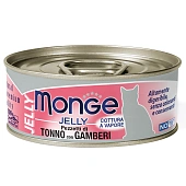 Банки Monge Jelly Adult cat для взрослых кошек с желтоперым тунцом и креветками