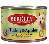 Консервы Berkley №3 Adult Turkey&Apples для собак с индейкой и яблоками