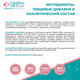 Корм Carni Vet Diet Dog Allergy Defense для собак с индейкой при аллергии для здоровой кожи и шерсти