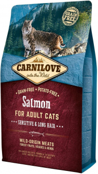 Корм Carnilove Sensitive&Long hair для взрослых кошек беззерновой с лососем