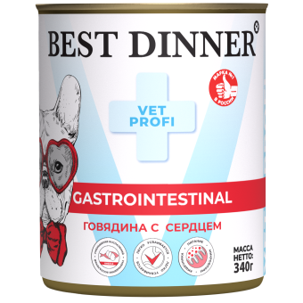 Консервы Best Dinner Vet Profi Exclusive Gastro Intestinal для собак с чувствительным пищ. с говядиной и сердцем 340г