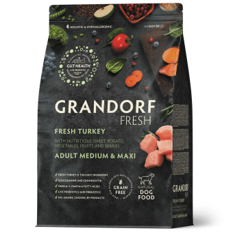 Корм Grandorf Fresh Dog Turkey Med&Maxi свежее мясо индейки с бататом для взрослых собак средних и крупных пород