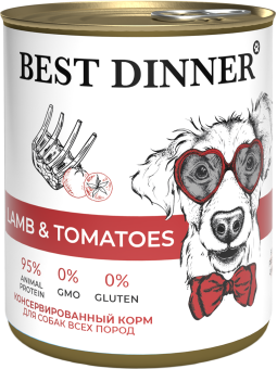 Консервы Best Dinner полнорационный корм для щенков и взрослых собак с ягненком и томатами