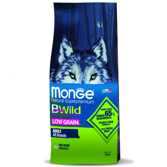 Корм Monge Dog BWild LOW GRAIN для взрослых собак, низкозерновой, из мяса дикого кабана