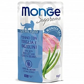 Паучи Monge Supreme sterilized cat для стерилизованных кошек с кефалью и зелёной фасолью Паучи Monge Supreme sterilized cat для стерилизованных кошек с кефалью и зелёной фасолью