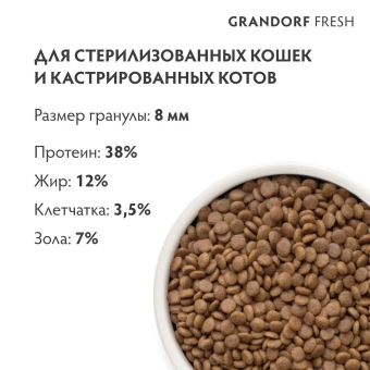 Сухой корм Grandorf Fresh Cat Salmon для взрослых кошек, свежее филе лосося с бататом 