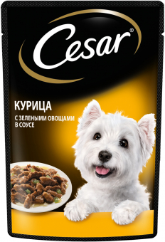 Паучи Cesar для собак с курицей и зелеными овощами