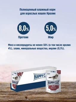 Паучи Happy Cat для кошек с кроликом в соусе