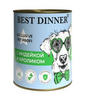 Консервы Best Dinner Vet Profi Exclusive Hypoallergenic для собак при пищевой аллергии с индейкой и кроликом 340г