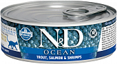 Консервы Farmina N&D Cat Ocean Trout, Salmon&Shrimp для кошек с океанической форелью, лососем и креветками