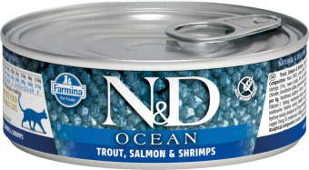 Консервы Farmina N&D Cat Ocean Trout, Salmon&Shrimp для кошек с океанической форелью, лососем и креветками