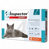 Капли на холку Inspector Quadro от блох, клещей и глистов для кошек от 4 кг Капли на холку Inspector Quadro от блох, клещей и глистов для кошек от 4 кг