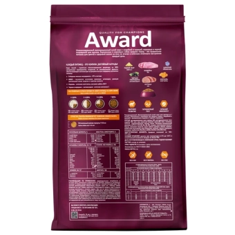 Корм Award для щенков от 1 меси кормящих сук средних пород с индейкой и курицей с морковью и черной смородиной