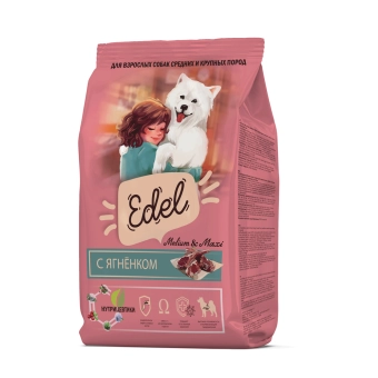 Сухой корм Edel Adult Medium & Maxi Lamb полнорационный для взрослых собак средних и крупных пород, ягнёнок