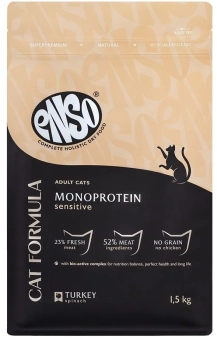 Сухой корм ENSO Cat formula Monoprotein для любых кошек с чувствительным пищеварением, индейка и шпинат