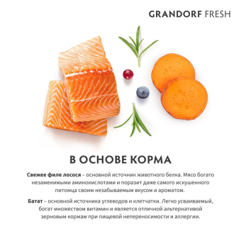 Корм Grandorf Fresh Dog Salmon Med&Maxi свежее филе лосося с бататом для взрослых собак крупных пород