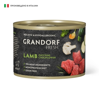 Консервы Grandorf Fresh для взрослых собак всех пород монопротеиновый паштет из ягненка с цукини и цветной капустой