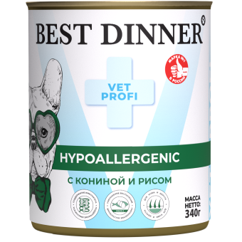 Консервы Best Dinner Vet Profi Exclusive Hypoallergenic для собак при пищевой аллергии с кониной и рисом 340г