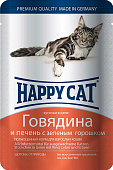 Паучи Happy Cat для кошек с говядиной, печенью и горошком Паучи Happy Cat для кошек с говядиной, печенью и горошком
