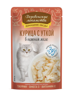 Паучи Деревенские Лакомства для кошек курица с уткой в нежном желе