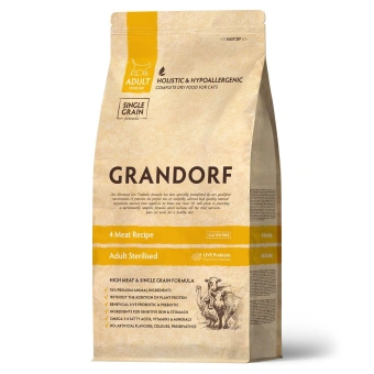 Корм Grandorf Adult Cat 4 Meat Probiotic Sterilised для стерилизованных кошек 4 мяса с пробиотиками, низкозерновой