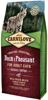 Корм Carnilove Hairball control для взрослых кошек беззерновой с уткой и фазаном