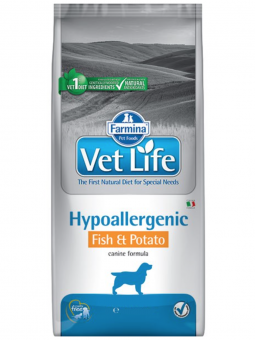 Корм Farmina Vet Life Hypoallergenic для собак с рыбой и картофелем при пищевой непереносимости