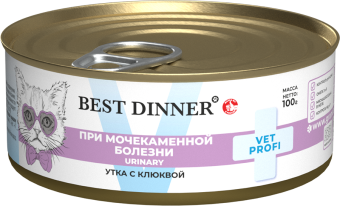 Консервы Best Dinner Vet Profi Urinary Exclusive для кошек с профилактикой мочекаменной болезни с уткой и клюквой