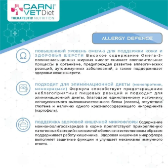 Корм Carni Vet Diet Dog Allergy Defense для собак с лососем при аллергии для здоровой кожи и шерсти