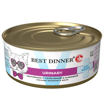 Консервы Best Dinner Vet Profi Urinary Exclusive для кошек с профилактикой мочекаменной с цыплёнком, телятиной и клюквой