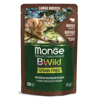 Паучи Monge Cat BWild GRAIN FREE беззерновой для котят и кошек крупных пород из мяса буйвола с овощами
