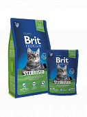 Корм Brit Premium Cat Sterilized для кастрированных котов с курицей и куриной печенью