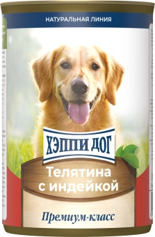 Консервы Хеппи Дог Натуральная Линия для собак с телятиной и индейкой