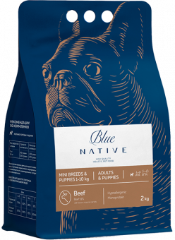 Корм Blue Native Holistic Beef для щенков и взрослых собак мелких пород с говядиной